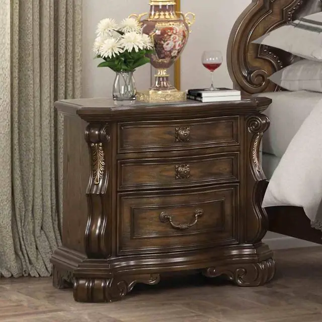 Main image of Traditional Style 1Pc Nightstand Ball Bearing Glide Extended Corbels French And English Dovetail Drawers Usb Port Dark Brown Finish Bedroom Furniture