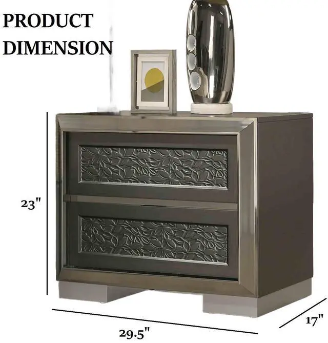 Alt view image 5 of 7 - Contemporary Style 1Pc Nightstand Leaf Pattern Molding Bracketed Feet Metal Side Glide Dark Gray Finish Bedroom Furniture