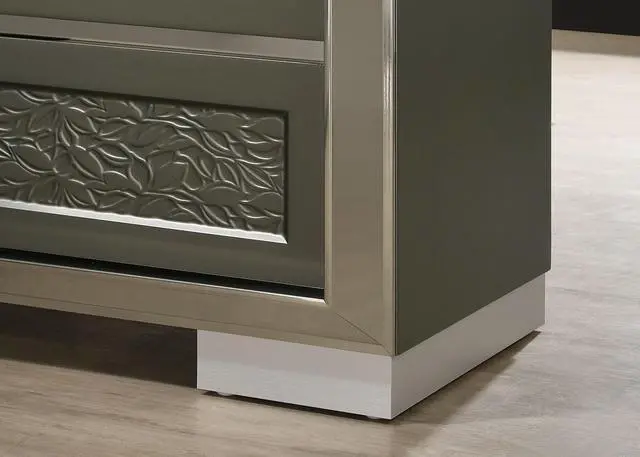 Alt view image 4 of 7 - Contemporary Style 1Pc Nightstand Leaf Pattern Molding Bracketed Feet Metal Side Glide Dark Gray Finish Bedroom Furniture