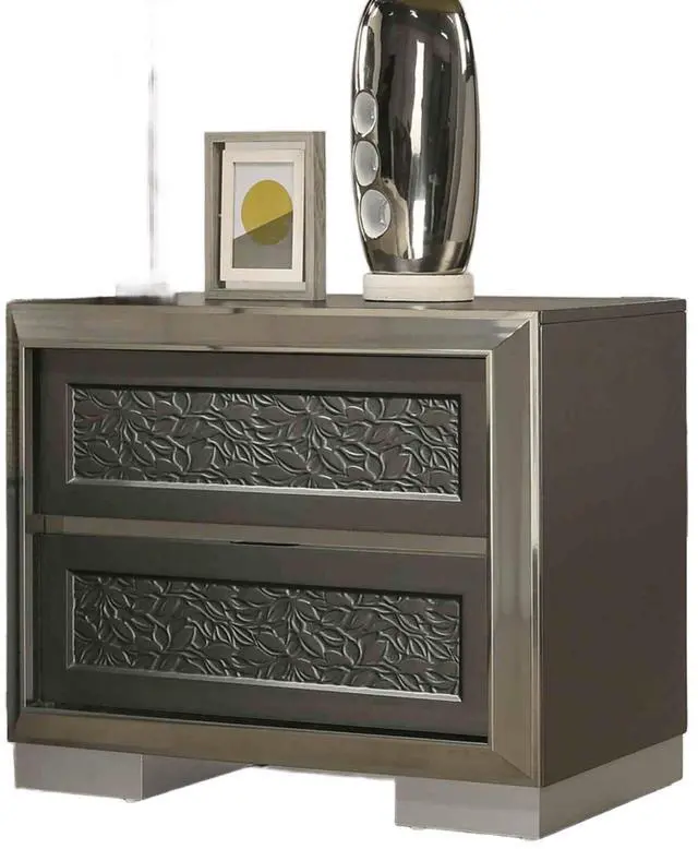 Alt view image 7 of 7 - Contemporary Style 1Pc Nightstand Leaf Pattern Molding Bracketed Feet Metal Side Glide Dark Gray Finish Bedroom Furniture