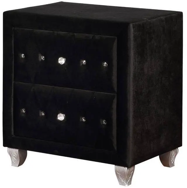 Alt view image 2 of 7 - Glam Style 1Pc Nightstand Button Tufted Full Upholstered Frame Acrylic Buttons Black Finish Bedroom Furniture