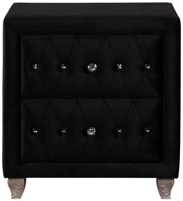 Alt view image 3 of 7 - Glam Style 1Pc Nightstand Button Tufted Full Upholstered Frame Acrylic Buttons Black Finish Bedroom Furniture