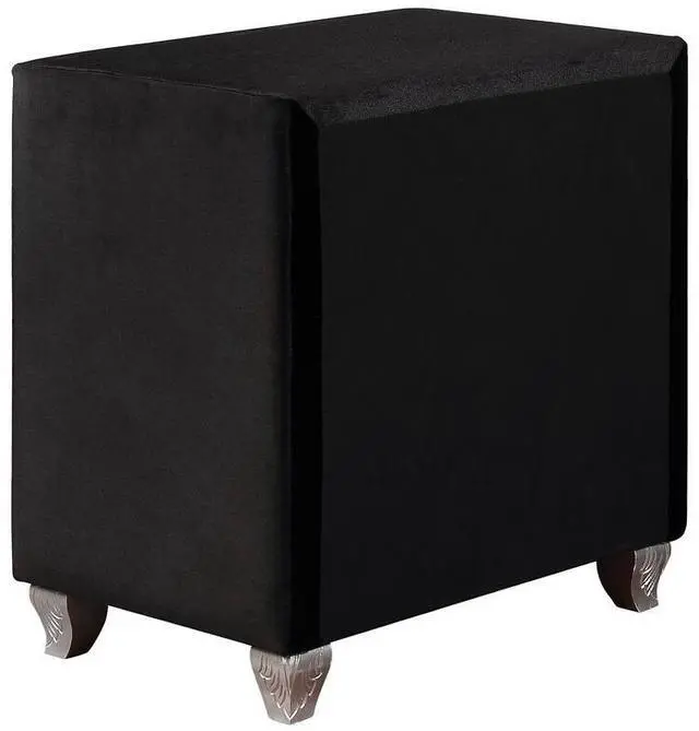 Alt view image 5 of 7 - Glam Style 1Pc Nightstand Button Tufted Full Upholstered Frame Acrylic Buttons Black Finish Bedroom Furniture