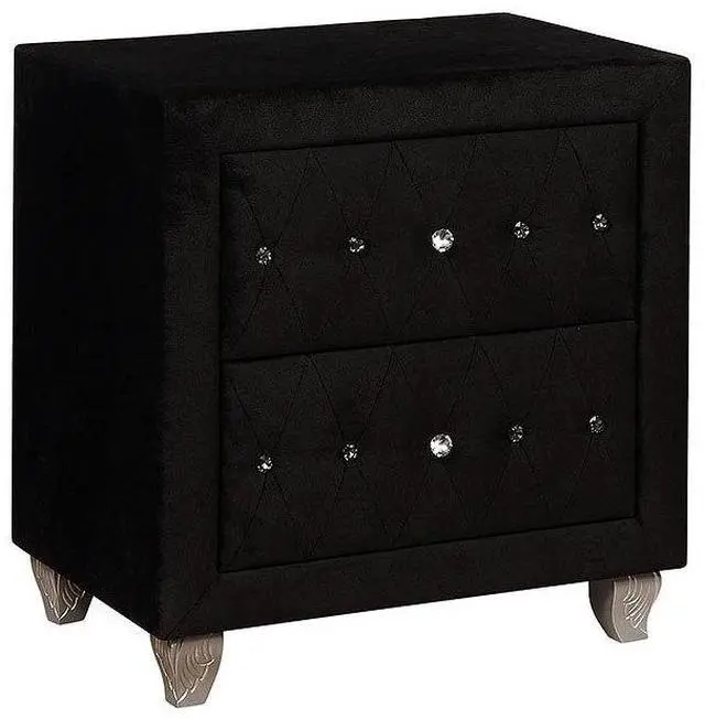 Alt view image 6 of 7 - Glam Style 1Pc Nightstand Button Tufted Full Upholstered Frame Acrylic Buttons Black Finish Bedroom Furniture