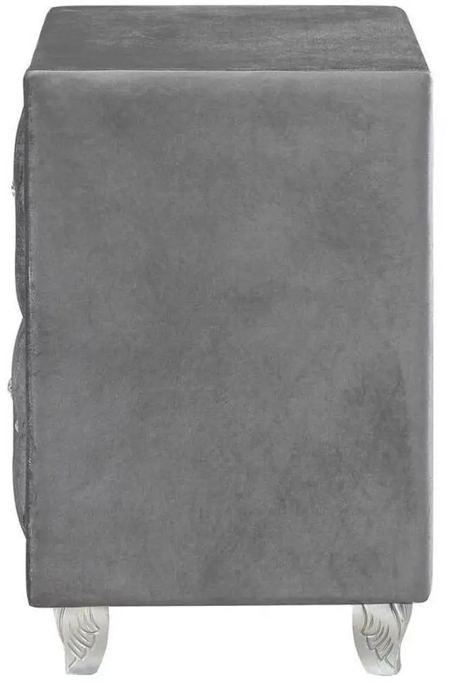Alt view image 4 of 7 - Glam Style 1Pc Nightstand Button Tufted Full Upholstered Frame Acrylic Buttons Gray Finish Bedroom Furniture