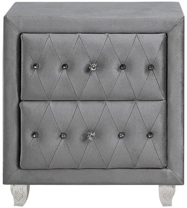 Alt view image 3 of 7 - Glam Style 1Pc Nightstand Button Tufted Full Upholstered Frame Acrylic Buttons Gray Finish Bedroom Furniture