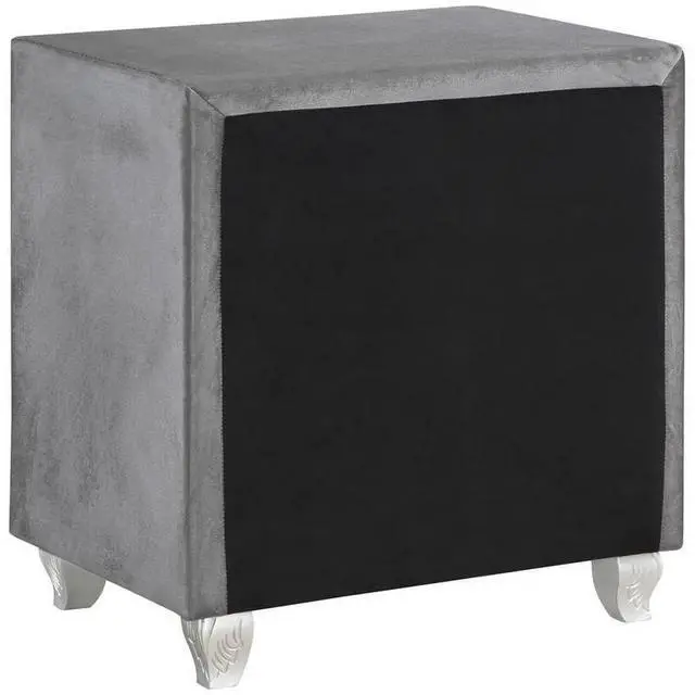 Alt view image 5 of 7 - Glam Style 1Pc Nightstand Button Tufted Full Upholstered Frame Acrylic Buttons Gray Finish Bedroom Furniture