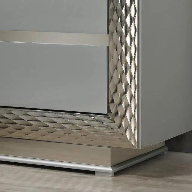 Alt view image 5 of 7 - Glam Style 1Pc Nightstand Plinth Base Silver Molding Felt Lined Top Drawer Gray Finish Bedroom Furniture