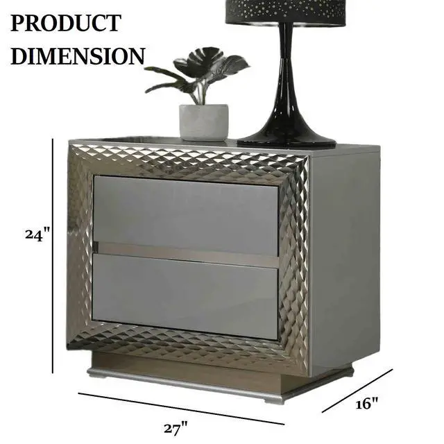 Alt view image 6 of 7 - Glam Style 1Pc Nightstand Plinth Base Silver Molding Felt Lined Top Drawer Gray Finish Bedroom Furniture