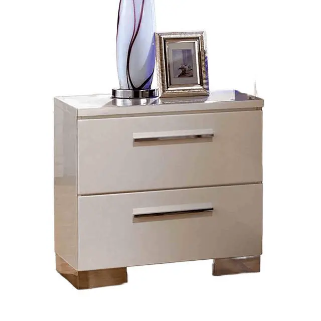 Alt view image 2 of 6 - Contemporary Style 1Pc Nightstand English Dovetail Drawers Lacquer Coating Chrome Handles And Legs Glossy White Finish Bedroom Furniture