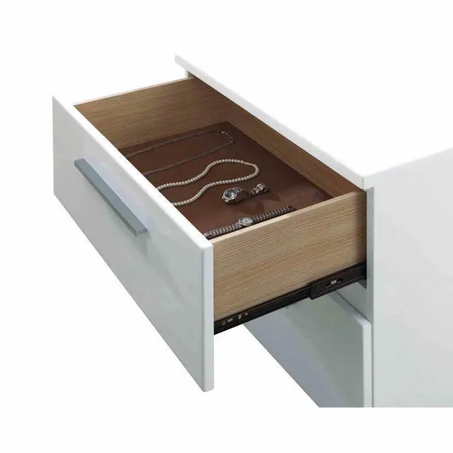 Alt view image 3 of 6 - Contemporary Style 1Pc Nightstand English Dovetail Drawers Lacquer Coating Chrome Handles And Legs Glossy White Finish Bedroom Furniture
