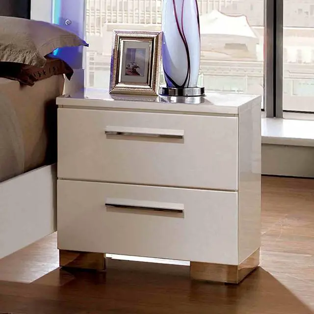 Alt view image 5 of 6 - Contemporary Style 1Pc Nightstand English Dovetail Drawers Lacquer Coating Chrome Handles And Legs Glossy White Finish Bedroom Furniture