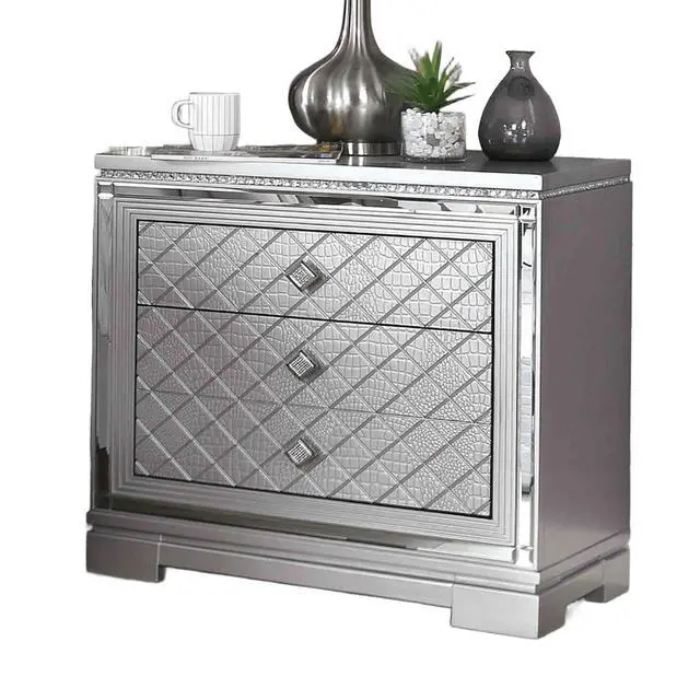 Alt view image 2 of 6 - Glam Style Silver Finish 1Pc Nightstand Hidden Jewelry Drawer Usb Port Ball Bearing Glides Silver Finish Bedroom Furniture