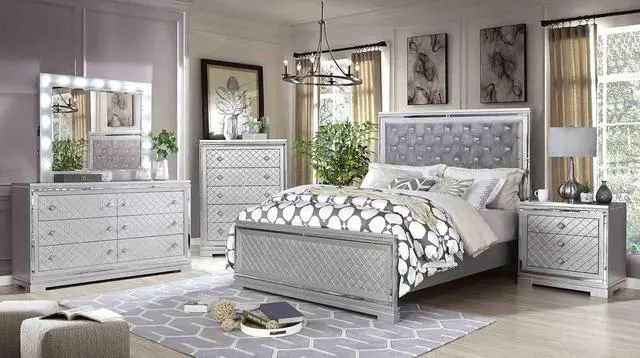 Alt view image 6 of 6 - Glam Style Silver Finish 1Pc Nightstand Hidden Jewelry Drawer Usb Port Ball Bearing Glides Silver Finish Bedroom Furniture