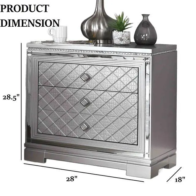 Alt view image 4 of 6 - Glam Style Silver Finish 1Pc Nightstand Hidden Jewelry Drawer Usb Port Ball Bearing Glides Silver Finish Bedroom Furniture