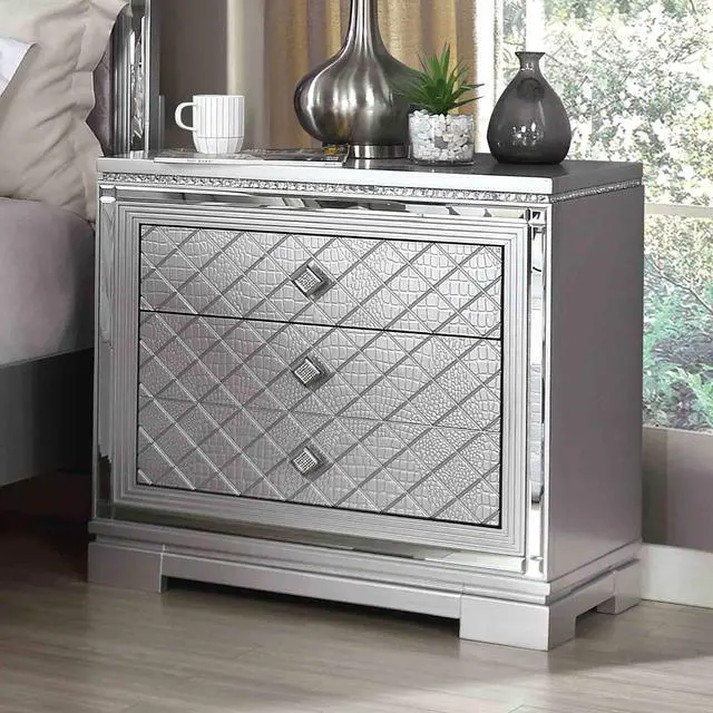 Alt view image 5 of 6 - Glam Style Silver Finish 1Pc Nightstand Hidden Jewelry Drawer Usb Port Ball Bearing Glides Silver Finish Bedroom Furniture