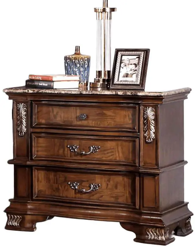 Alt view image 2 of 6 - Traditional Style 1Pc Nightstand Marble Top Dovetail Drawers Ball Bearing Glide Brown Cherry Finish Bedroom Furniture