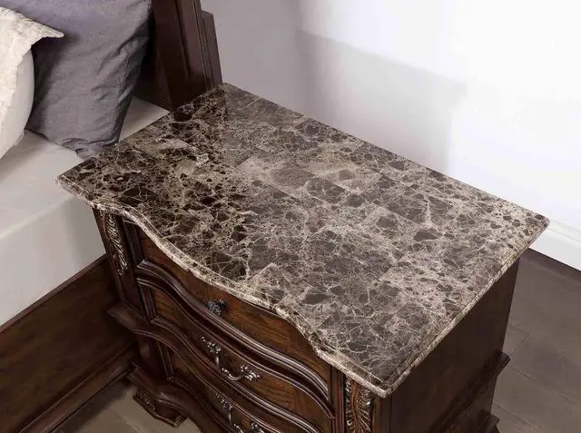 Alt view image 3 of 6 - Traditional Style 1Pc Nightstand Marble Top Dovetail Drawers Ball Bearing Glide Brown Cherry Finish Bedroom Furniture