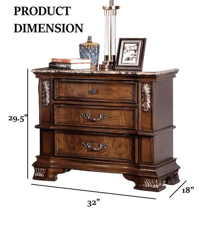 Alt view image 4 of 6 - Traditional Style 1Pc Nightstand Marble Top Dovetail Drawers Ball Bearing Glide Brown Cherry Finish Bedroom Furniture
