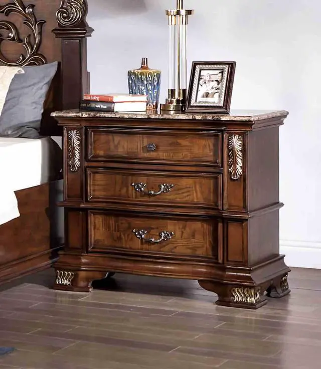 Alt view image 5 of 6 - Traditional Style 1Pc Nightstand Marble Top Dovetail Drawers Ball Bearing Glide Brown Cherry Finish Bedroom Furniture