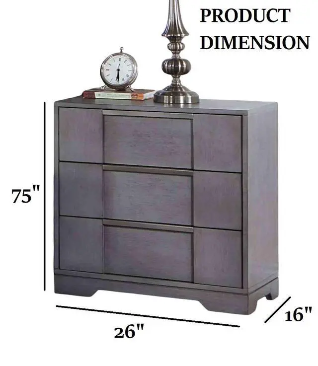 Alt view image 4 of 6 - Contemporary Style 1Pc Nightstand Nickel Finger Pulls Dovetail Drawers Ball Bearing Glide Gray Finish Bedroom Furniture