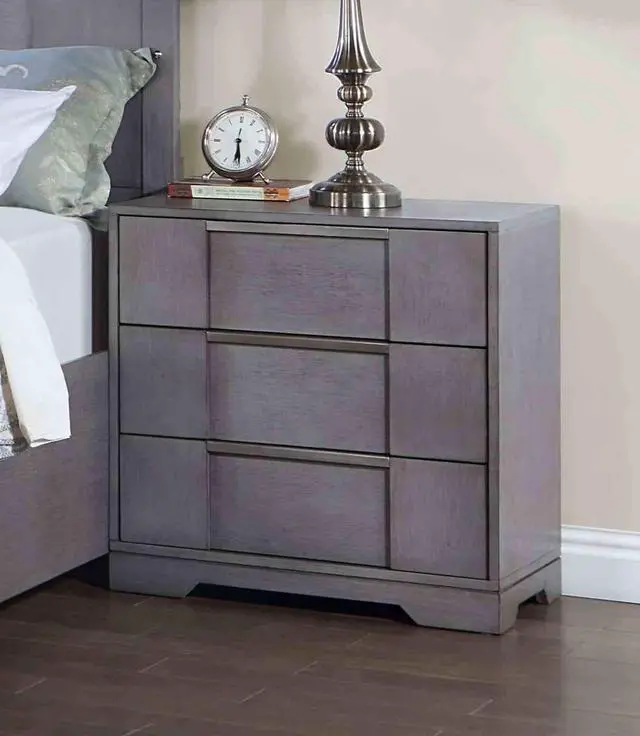 Alt view image 5 of 6 - Contemporary Style 1Pc Nightstand Nickel Finger Pulls Dovetail Drawers Ball Bearing Glide Gray Finish Bedroom Furniture
