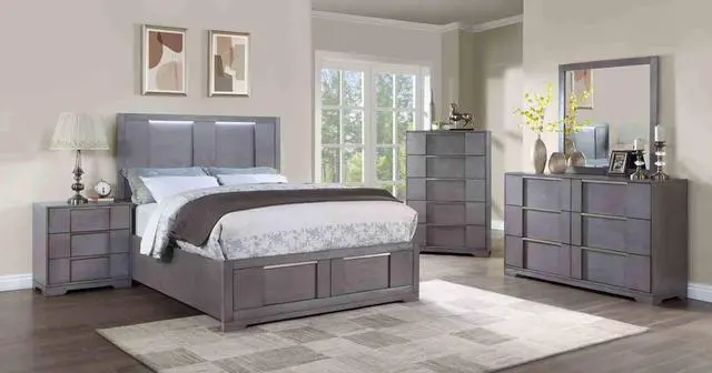 Alt view image 6 of 6 - Contemporary Style 1Pc Nightstand Nickel Finger Pulls Dovetail Drawers Ball Bearing Glide Gray Finish Bedroom Furniture