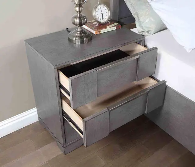 Alt view image 3 of 6 - Contemporary Style 1Pc Nightstand Nickel Finger Pulls Dovetail Drawers Ball Bearing Glide Gray Finish Bedroom Furniture