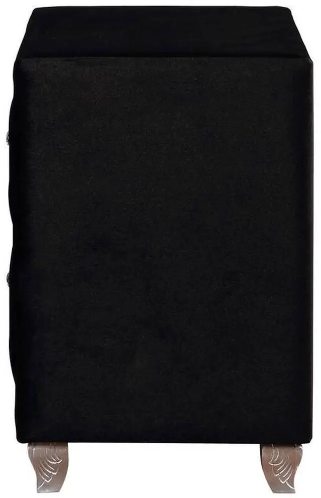 Alt view image 4 of 7 - Glam Style 1Pc Nightstand Button Tufted Full Upholstered Frame Acrylic Buttons Black Finish Bedroom Furniture