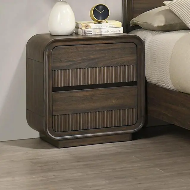 Alt view image 2 of 6 - Mid-century Flair Rounded Edges 1pc Nightstand Warm Wood Finish Two Drawer Storage Wooden Bedroom Furniture