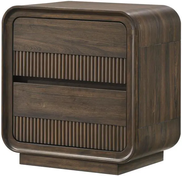 Main image of Mid-century Flair Rounded Edges 1pc Nightstand Warm Wood Finish Two Drawer Storage Wooden Bedroom Furniture