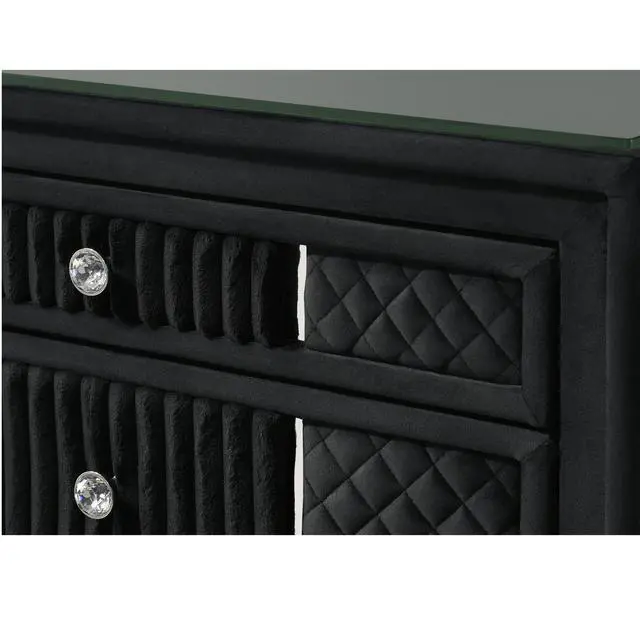 Alt view image 5 of 7 - Contemporary 1Pc Nightstand Black Velvet Upholstery Textured Look Luxurious Feel Velvet Drawer Fronts Crystal-Style Knobs