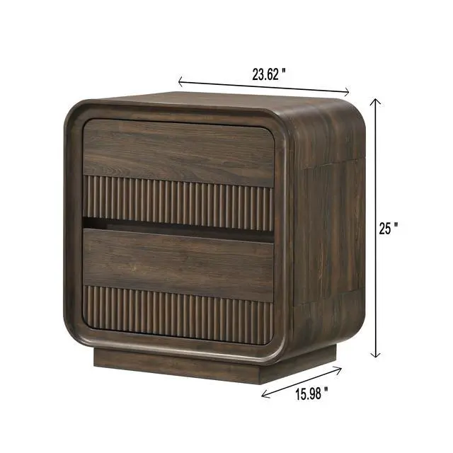 Alt view image 3 of 6 - Mid-century Flair Rounded Edges 1pc Nightstand Warm Wood Finish Two Drawer Storage Wooden Bedroom Furniture