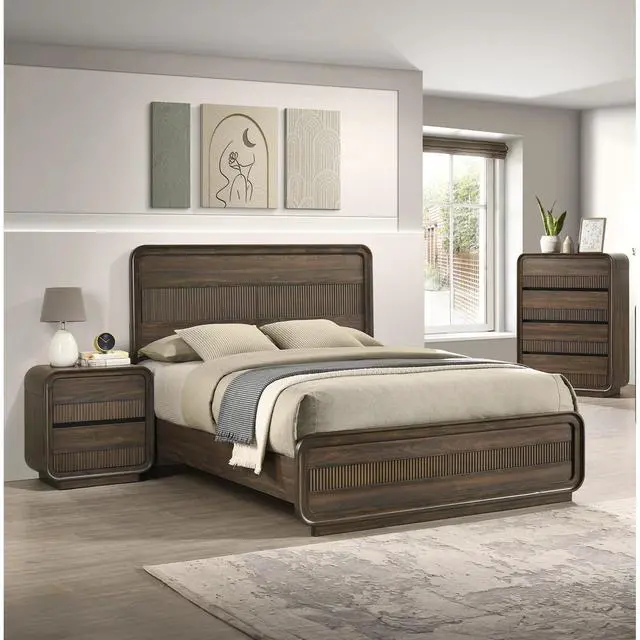 Alt view image 6 of 6 - Mid-century Flair Rounded Edges 1pc Nightstand Warm Wood Finish Two Drawer Storage Wooden Bedroom Furniture