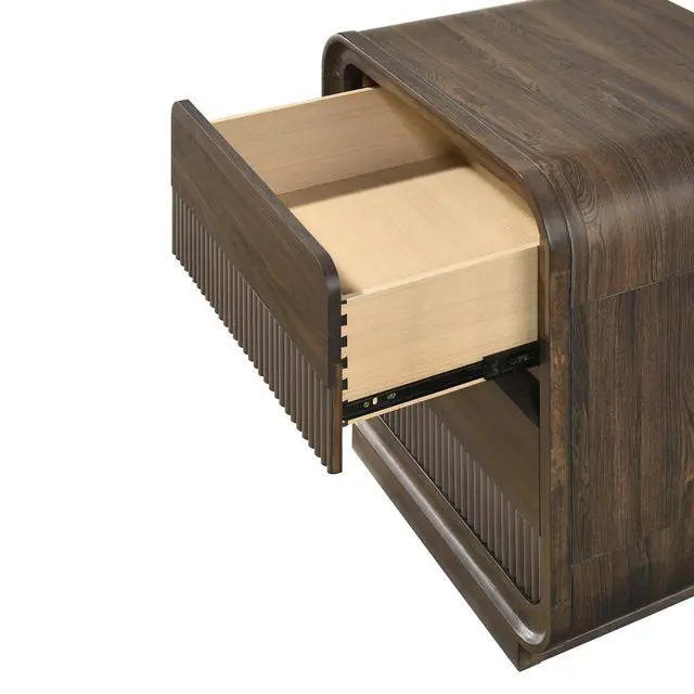 Alt view image 4 of 6 - Mid-century Flair Rounded Edges 1pc Nightstand Warm Wood Finish Two Drawer Storage Wooden Bedroom Furniture