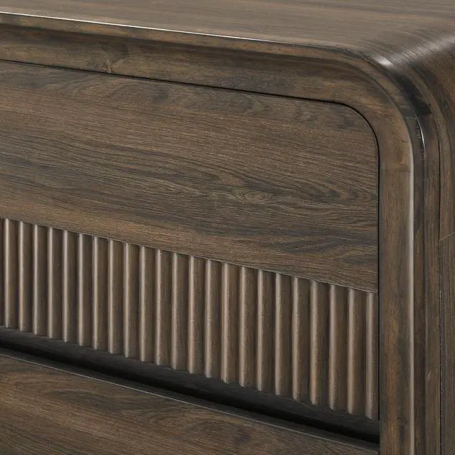 Alt view image 5 of 6 - Mid-century Flair Rounded Edges 1pc Nightstand Warm Wood Finish Two Drawer Storage Wooden Bedroom Furniture