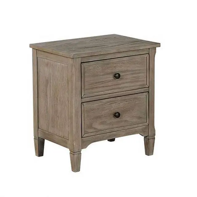 Alt view image 3 of 7 - Wire-Brushed Warm Gray 1Pc Nightstand Bedside Table Round Pull Knobs Bedroom Furniture