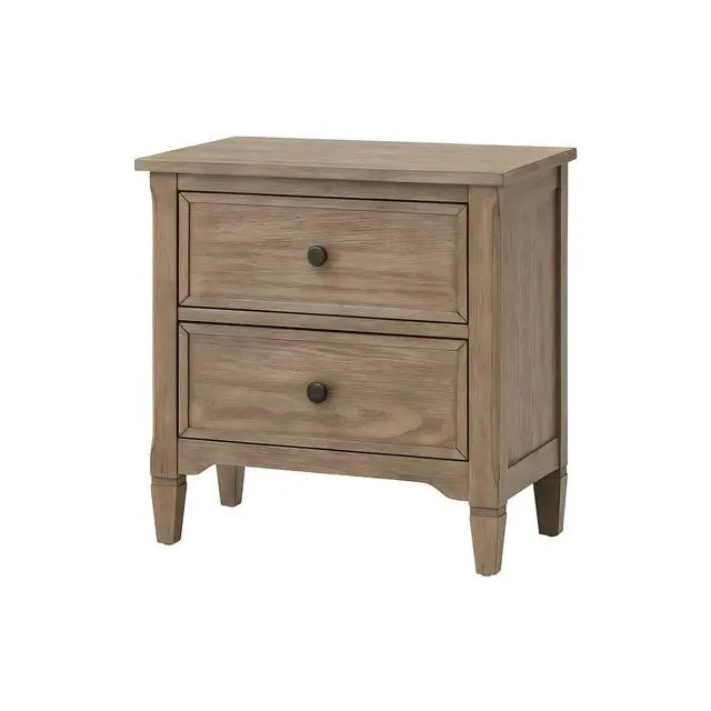 Alt view image 4 of 7 - Wire-Brushed Warm Gray 1Pc Nightstand Bedside Table Round Pull Knobs Bedroom Furniture