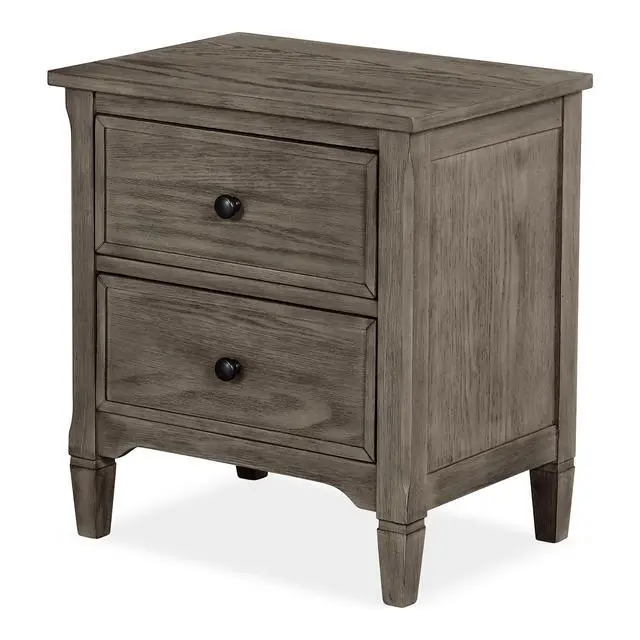Alt view image 6 of 7 - Wire-Brushed Warm Gray 1Pc Nightstand Bedside Table Round Pull Knobs Bedroom Furniture