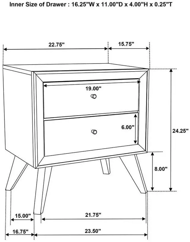 Alt view image 3 of 6 - 1Pc Nightstand White Angled Legs Round Bronze Round Knobs 2-Drawers Bedside Table Bedroom Furniture