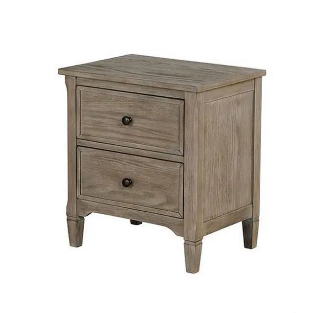 Alt view image 5 of 7 - Wire-Brushed Warm Gray 1Pc Nightstand Bedside Table Round Pull Knobs Bedroom Furniture