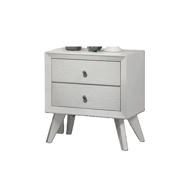 Alt view image 4 of 6 - 1Pc Nightstand White Angled Legs Round Bronze Round Knobs 2-Drawers Bedside Table Bedroom Furniture