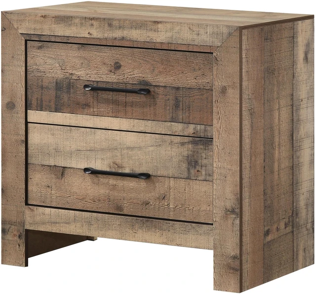 Main image of 1Pc Rustic Plank-Style Rich Natural Finish Two Drawers Nightstand Wooden Bedroom Furniture