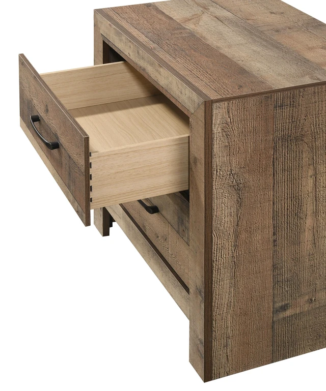 Alt view image 3 of 6 - 1Pc Rustic Plank-Style Rich Natural Finish Two Drawers Nightstand Wooden Bedroom Furniture