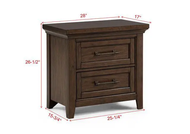 Alt view image 3 of 5 - 1Pc Contemporary Rich Wood Finish Two Drawers Nightstand Wooden Bedroom Furniture Metal Pull Brown