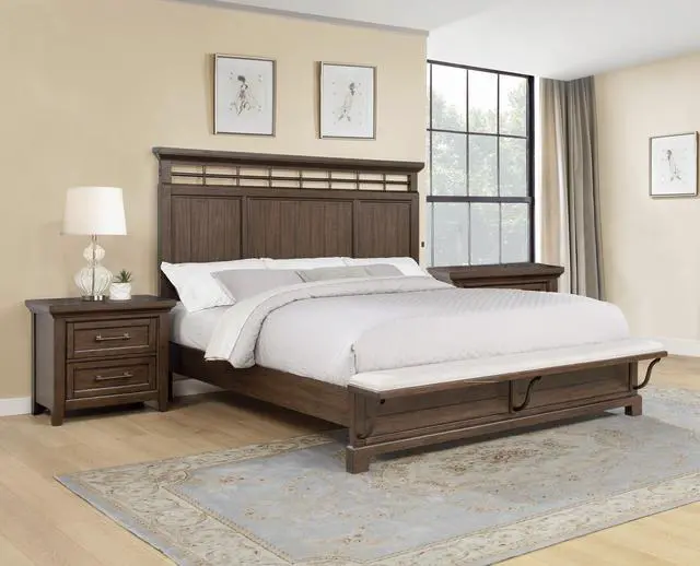 Alt view image 4 of 5 - 1Pc Contemporary Rich Wood Finish Two Drawers Nightstand Wooden Bedroom Furniture Metal Pull Brown
