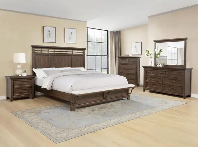 Alt view image 5 of 5 - 1Pc Contemporary Rich Wood Finish Two Drawers Nightstand Wooden Bedroom Furniture Metal Pull Brown