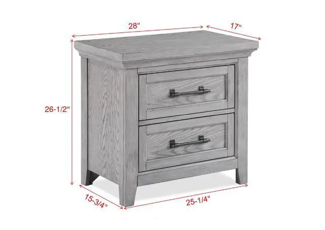 Alt view image 3 of 6 - 1Pc Gray Contemporary Rustic Wood Finish Two Drawers Nightstand Wooden Bedroom Furniture Metal Pull Grey