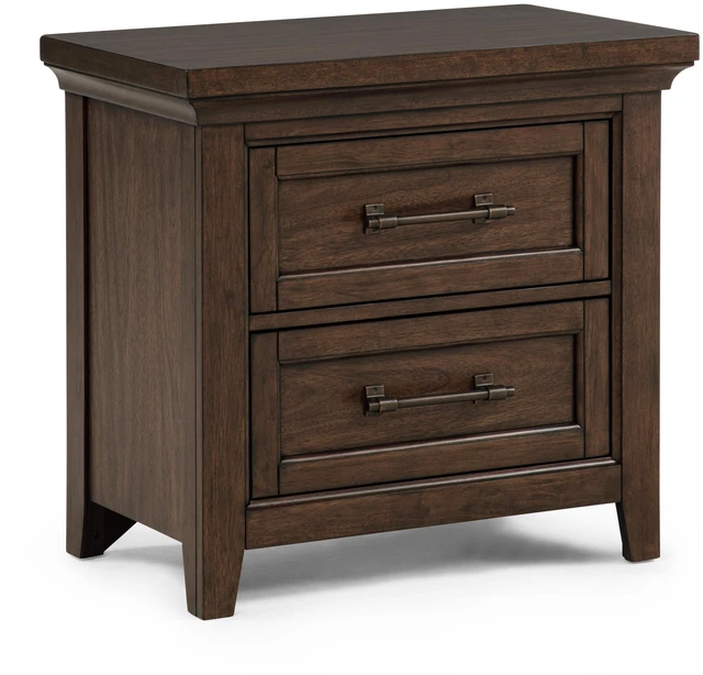 Main image of 1Pc Contemporary Rich Wood Finish Two Drawers Nightstand Wooden Bedroom Furniture Metal Pull Brown