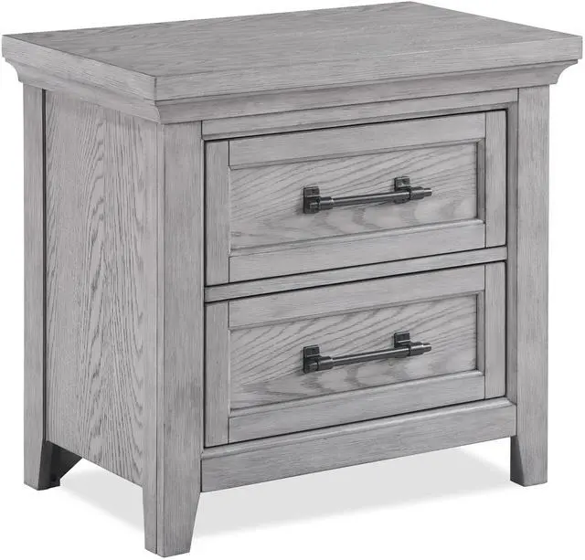 Main image of 1Pc Gray Contemporary Rustic Wood Finish Two Drawers Nightstand Wooden Bedroom Furniture Metal Pull Grey